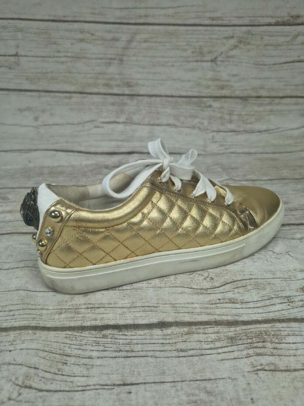 Kurt Geiger Metallic Gold Quilted Embellished Sneakers Size 38 - Picture 9 of 14
